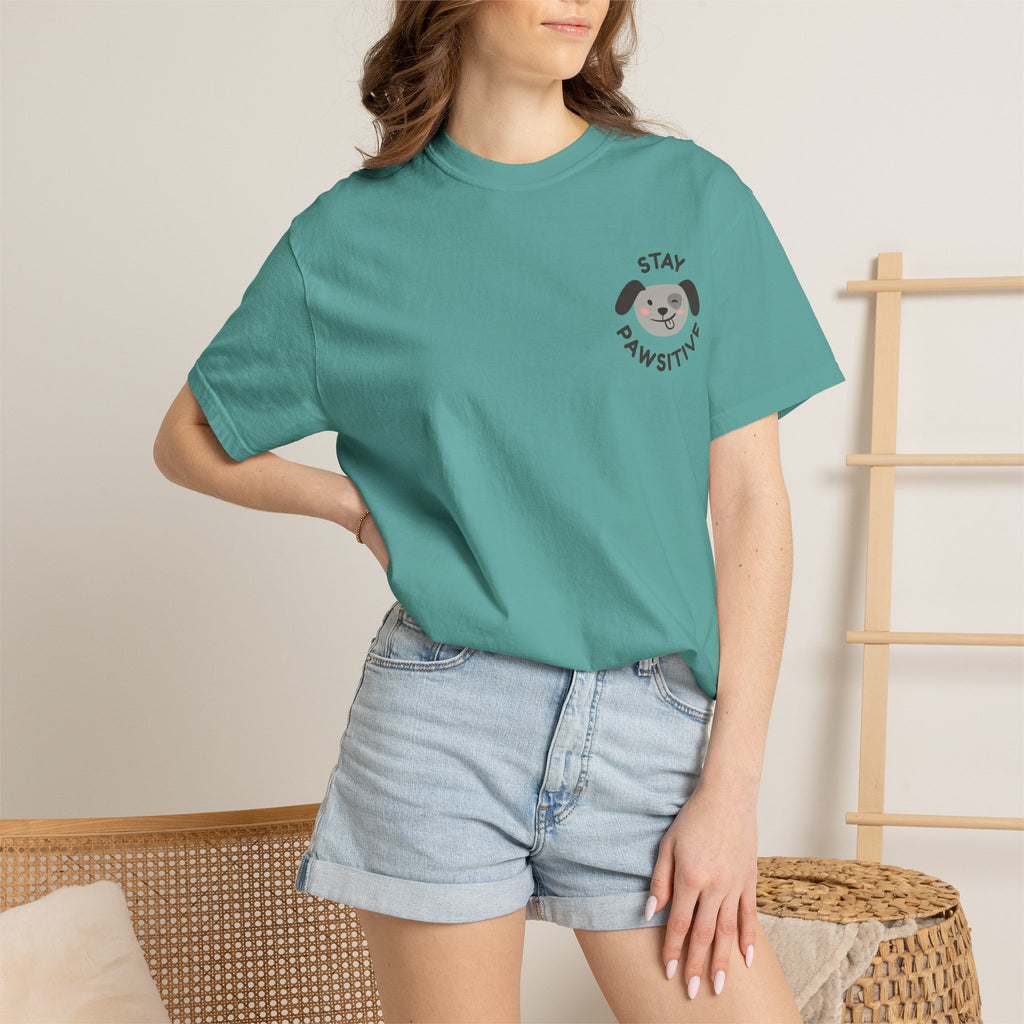 Stay Pawssitive Dog Graphic T-Shirt — "For the Love of Paws, LLC." Back Print