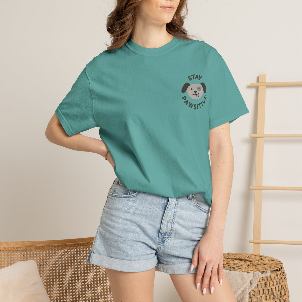 Stay Pawssitive Dog Graphic T-Shirt — "For the Love of Paws, LLC." Back Print
