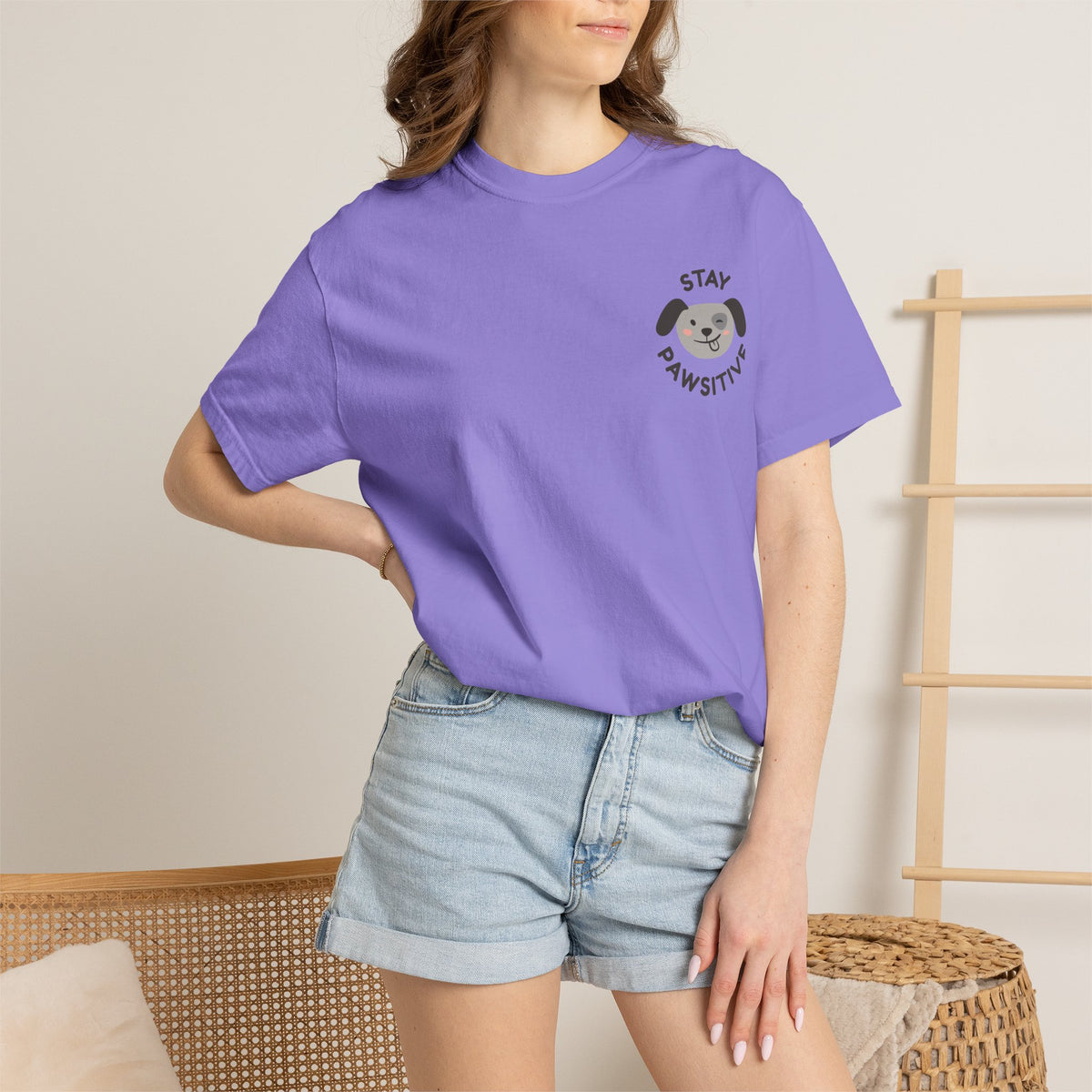 Stay Pawssitive Dog Graphic T-Shirt — "For the Love of Paws, LLC." Back Print