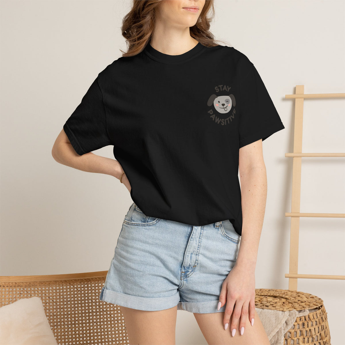 Stay Pawssitive Dog Graphic T-Shirt — "For the Love of Paws, LLC." Back Print