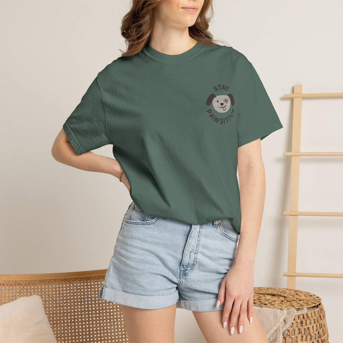 Stay Pawssitive Dog Graphic T-Shirt — "For the Love of Paws, LLC." Back Print
