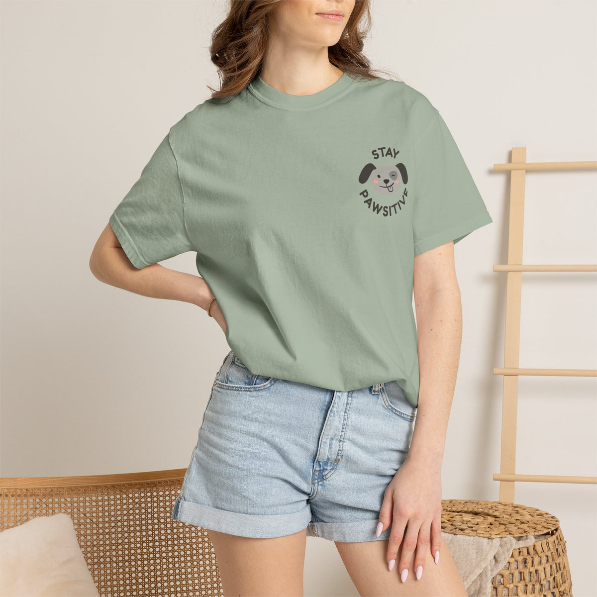 Stay Pawssitive Dog Graphic T-Shirt — "For the Love of Paws, LLC." Back Print