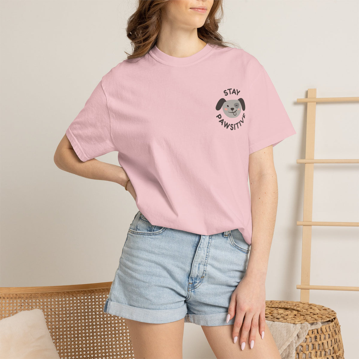Stay Pawssitive Dog Graphic T-Shirt — "For the Love of Paws, LLC." Back Print
