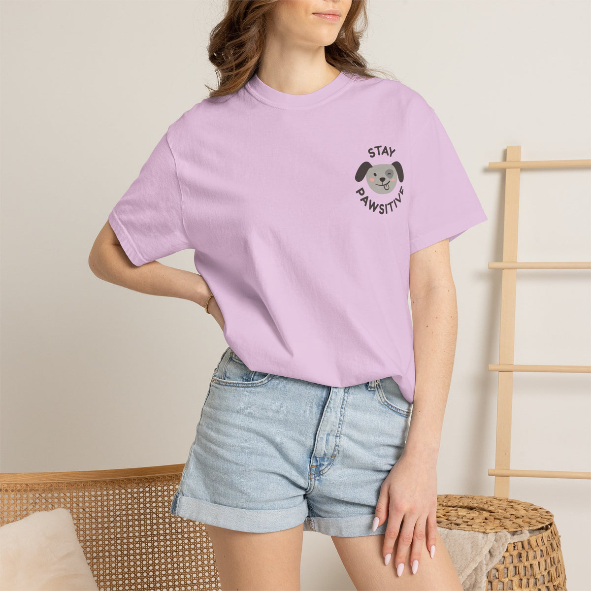 Stay Pawssitive Dog Graphic T-Shirt — "For the Love of Paws, LLC." Back Print