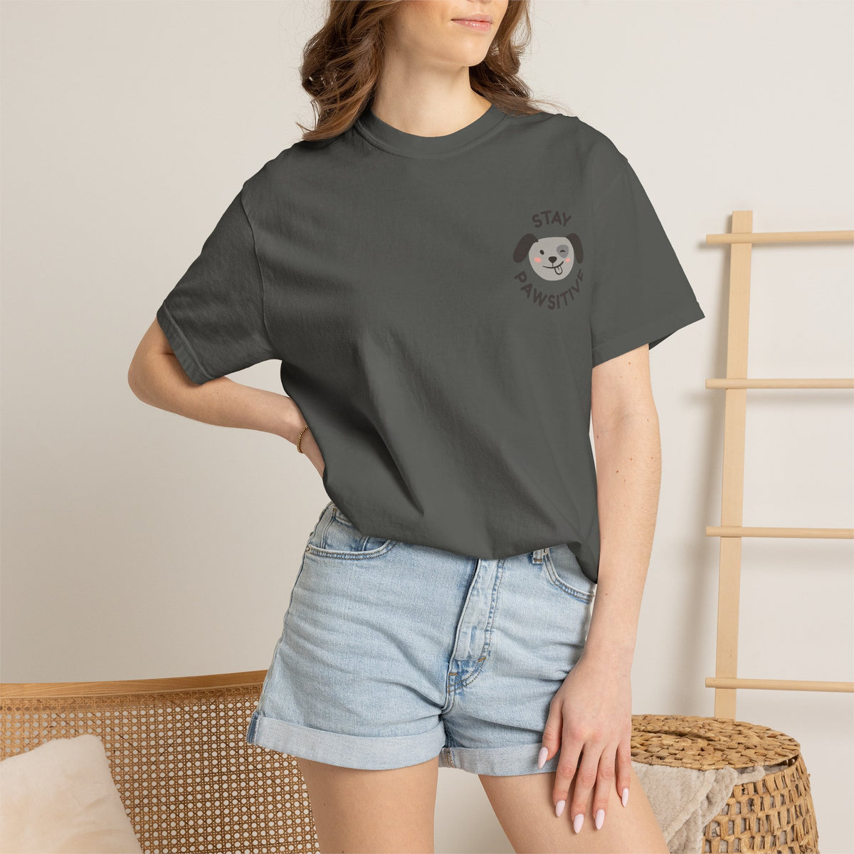 Stay Pawssitive Dog Graphic T-Shirt — "For the Love of Paws, LLC." Back Print
