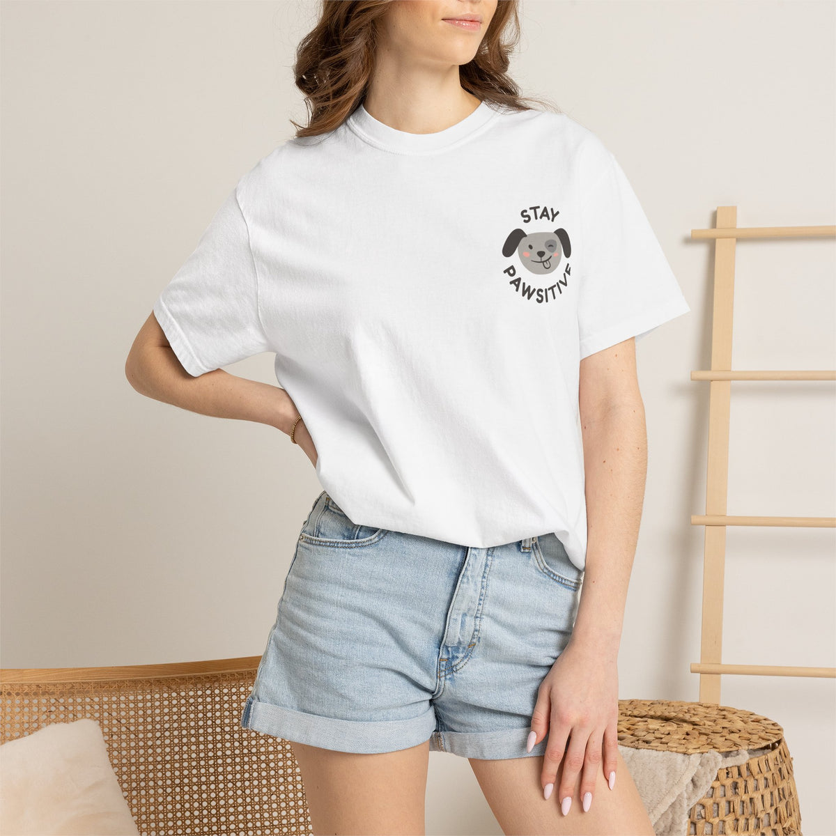Stay Pawssitive Dog Graphic T-Shirt — "For the Love of Paws, LLC." Back Print