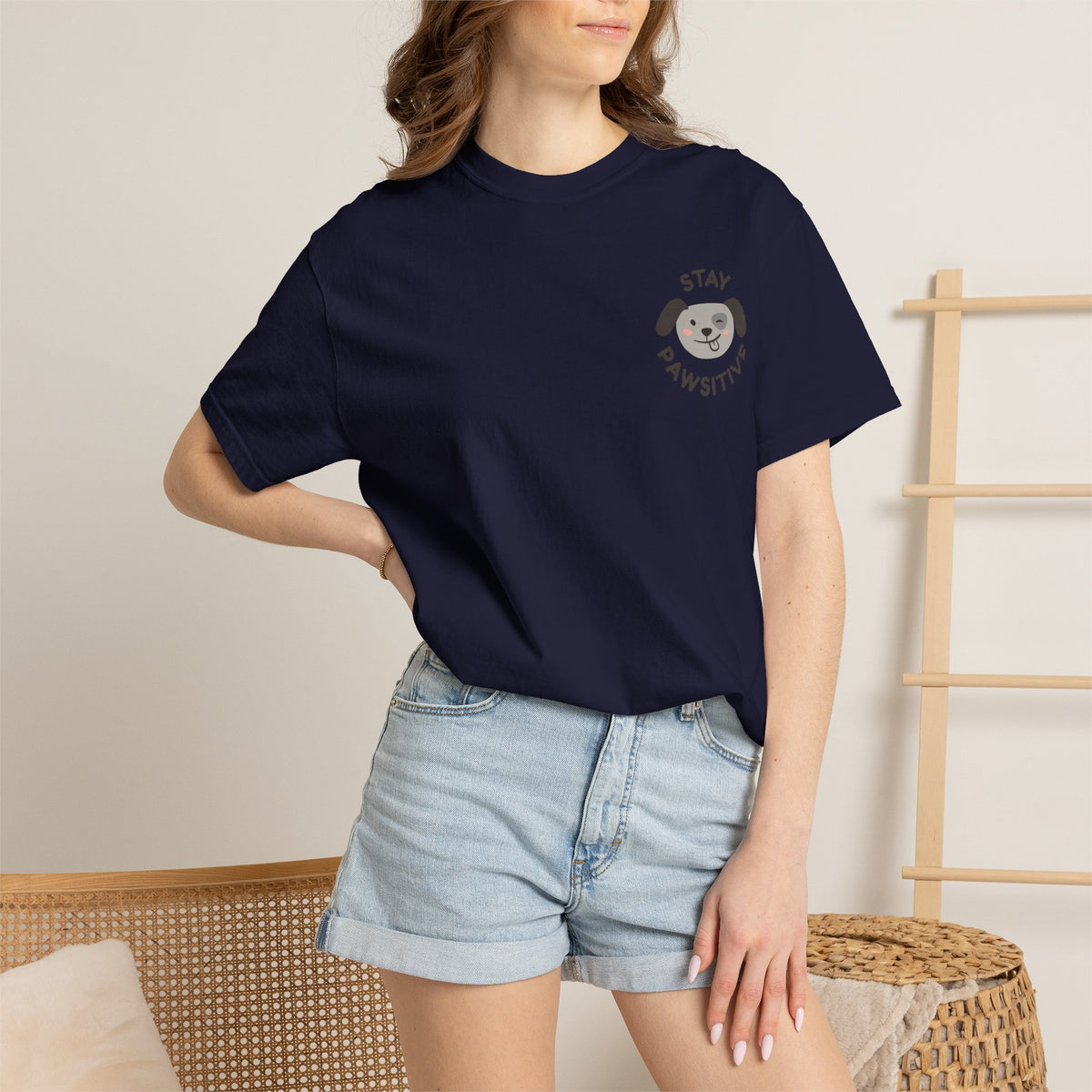 Stay Pawssitive Dog Graphic T-Shirt — "For the Love of Paws, LLC." Back Print